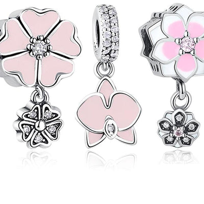 Pink Enamel Orchid Charms