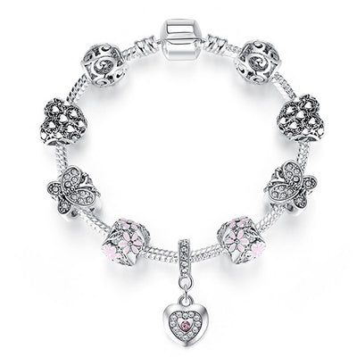 Silver Crystal Bead Charm Bracelet