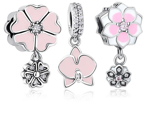 Pink Enamel Orchid Charms