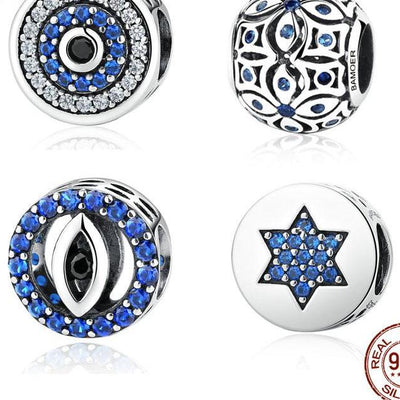 Silver Blue Crystals Eyes Round Beads