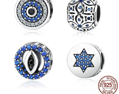 Silver Blue Crystals Eyes Round Beads